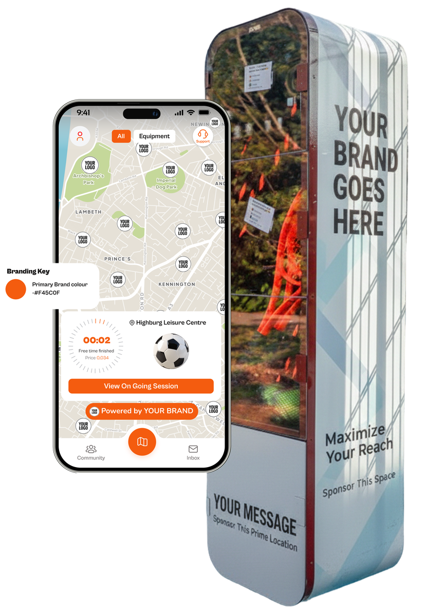 PlayMade branded pod and phone app mockup
