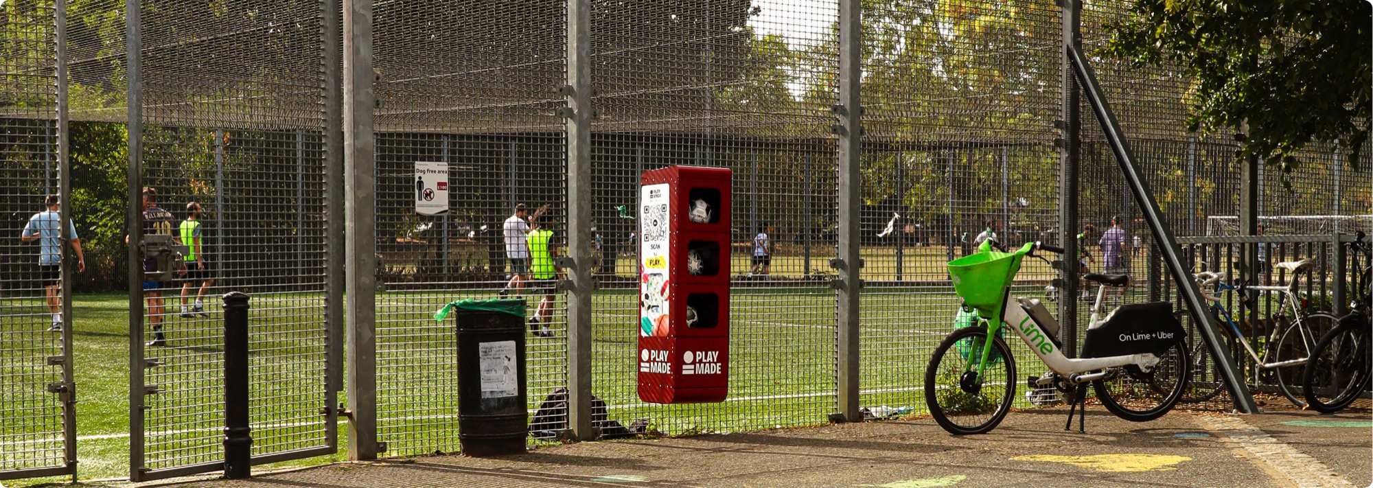 Play Made branded equipment locker at urban sports pitch